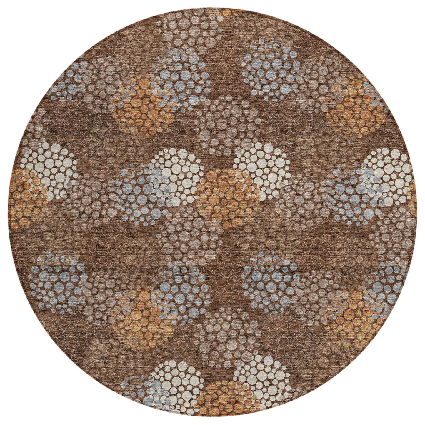 Tabselect Home Line 8' Brown Gray And Ivory Round Polka Dot Washable Indoor Outdoor Area Rug