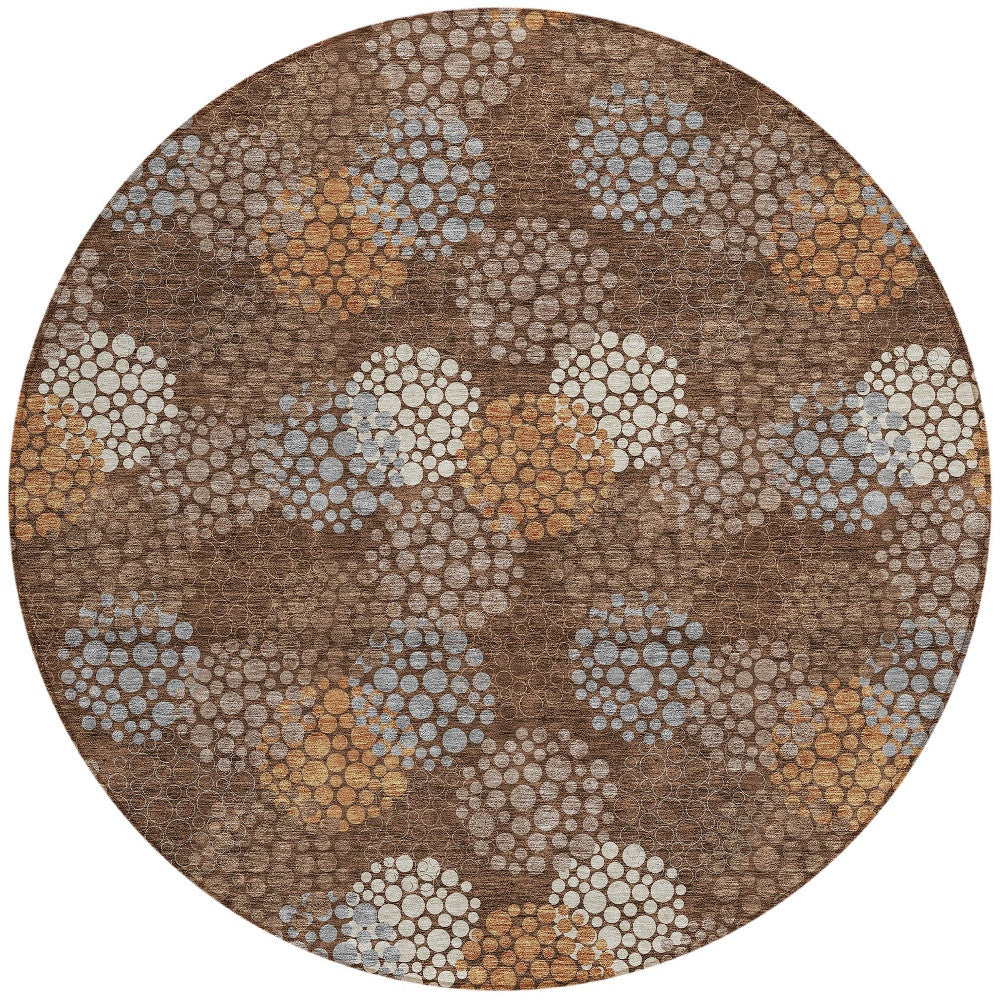 Tabselect Home Line 8' Brown Gray And Ivory Round Polka Dot Washable Indoor Outdoor Area Rug