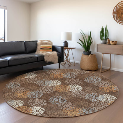 Tabselect Home Line 8' Brown Gray And Ivory Round Polka Dot Washable Indoor Outdoor Area Rug