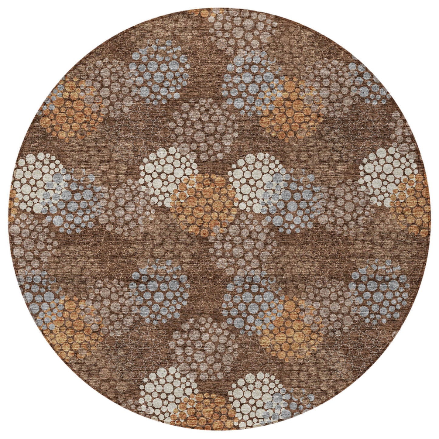 Tabselect Home Line 8' Brown Gray And Ivory Round Polka Dot Washable Indoor Outdoor Area Rug