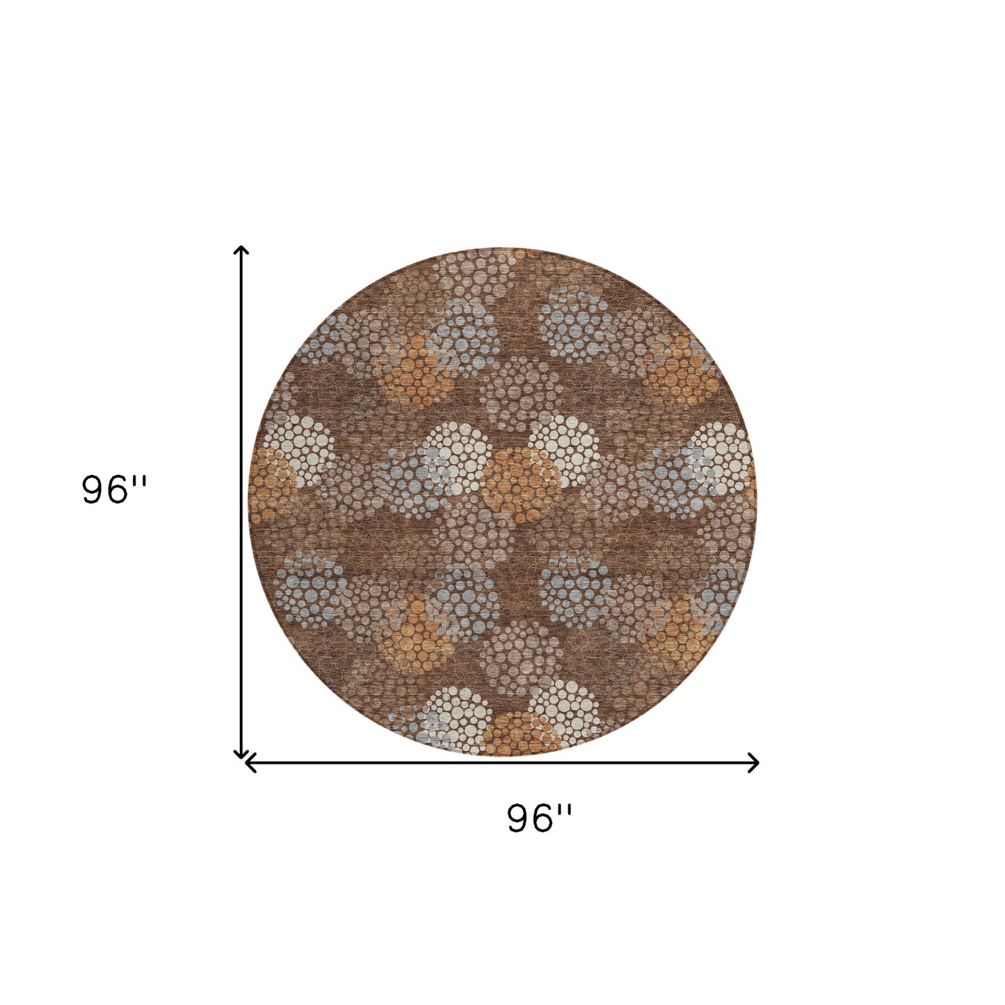 Tabselect Home Line 8' Brown Gray And Ivory Round Polka Dot Washable Indoor Outdoor Area Rug