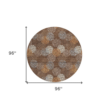 Tabselect Home Line 8' Brown Gray And Ivory Round Polka Dot Washable Indoor Outdoor Area Rug