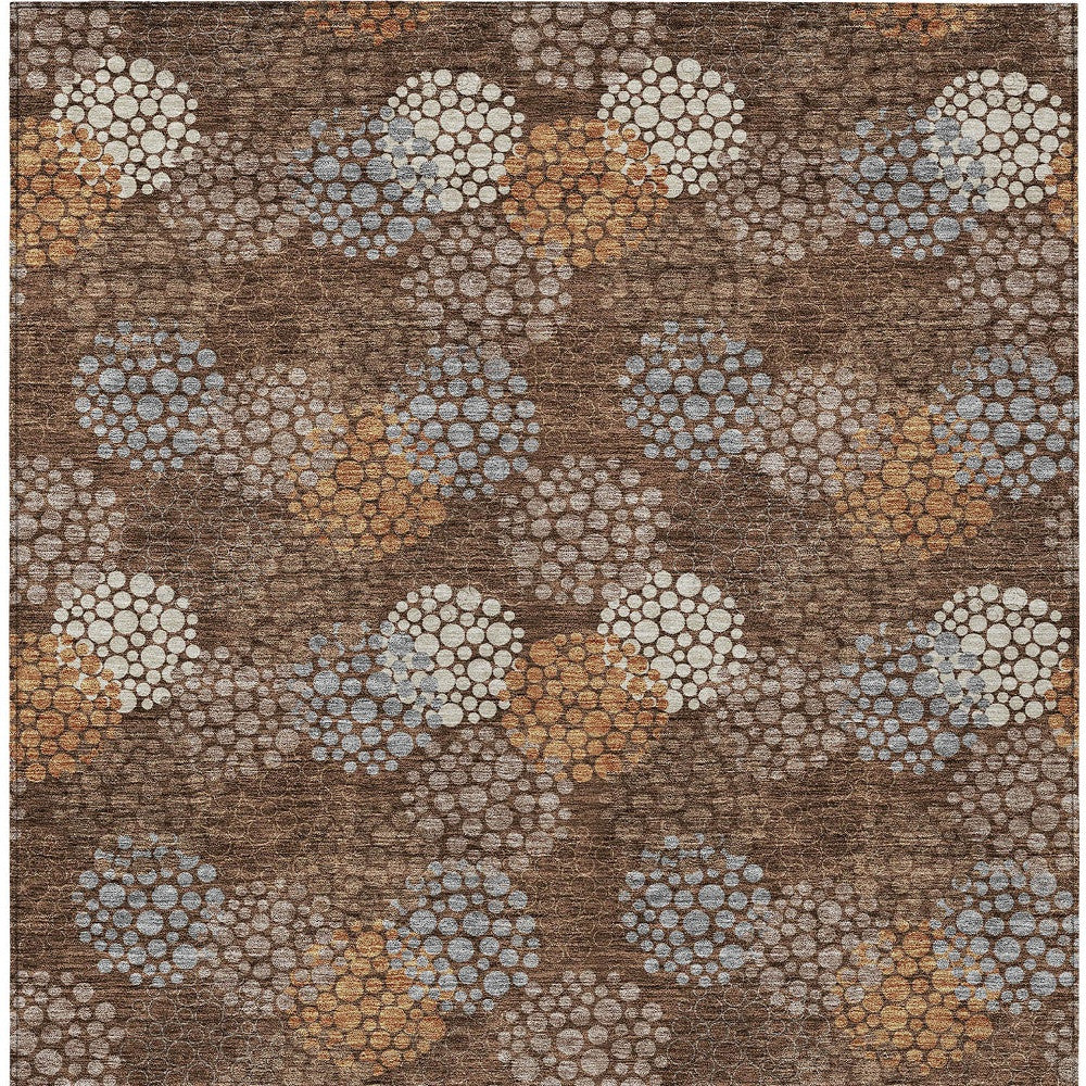 Tabselect Home Line 8' X 10' Brown Gray And Ivory Polka Dot Washable Indoor Outdoor Area Rug