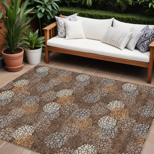 Tabselect Home Line 8' X 10' Brown Gray And Ivory Polka Dot Washable Indoor Outdoor Area Rug