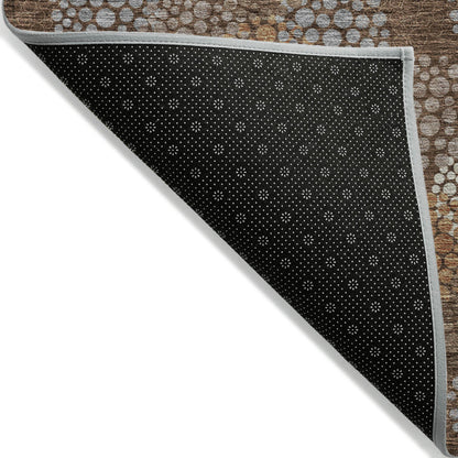 Tabselect Home Line 8' X 10' Brown Gray And Ivory Polka Dot Washable Indoor Outdoor Area Rug