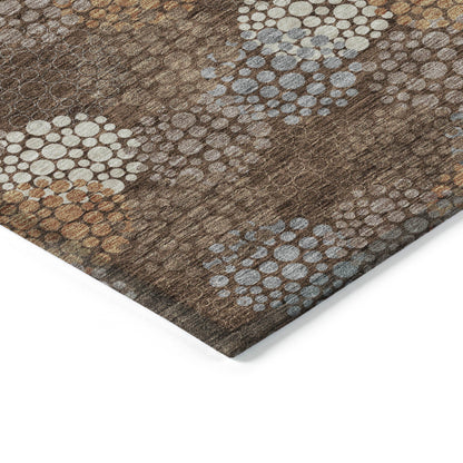 Tabselect Home Line 8' X 10' Brown Gray And Ivory Polka Dot Washable Indoor Outdoor Area Rug