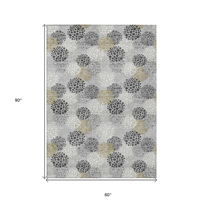 Tabselect Home Line 5' X 8' Gray Silver And Ivory Polka Dot Washable Indoor Outdoor Area Rug