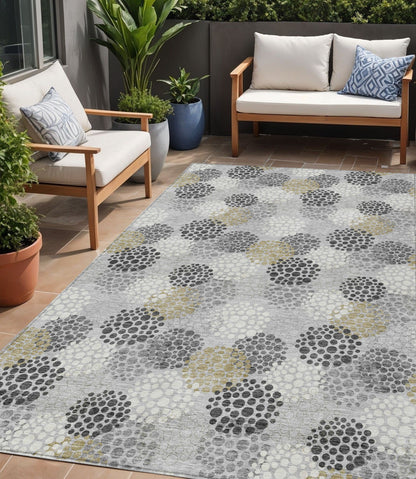 Tabselect Home Line 5' X 8' Gray Silver And Ivory Polka Dot Washable Indoor Outdoor Area Rug