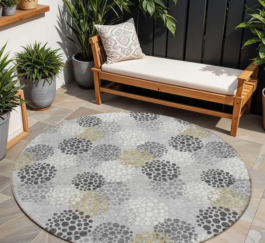 Tabselect Home Line 8' Gray Silver And Ivory Round Polka Dot Washable Indoor Outdoor Area Rug