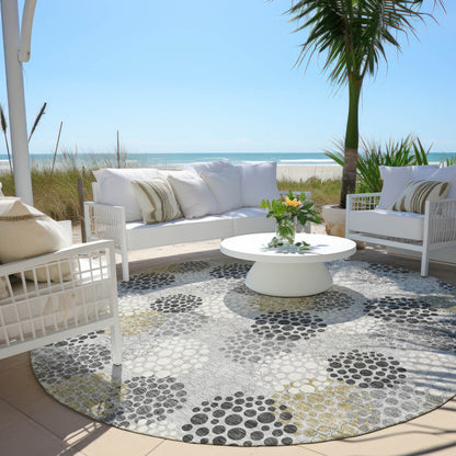 Tabselect Home Line 8' Gray Silver And Ivory Round Polka Dot Washable Indoor Outdoor Area Rug