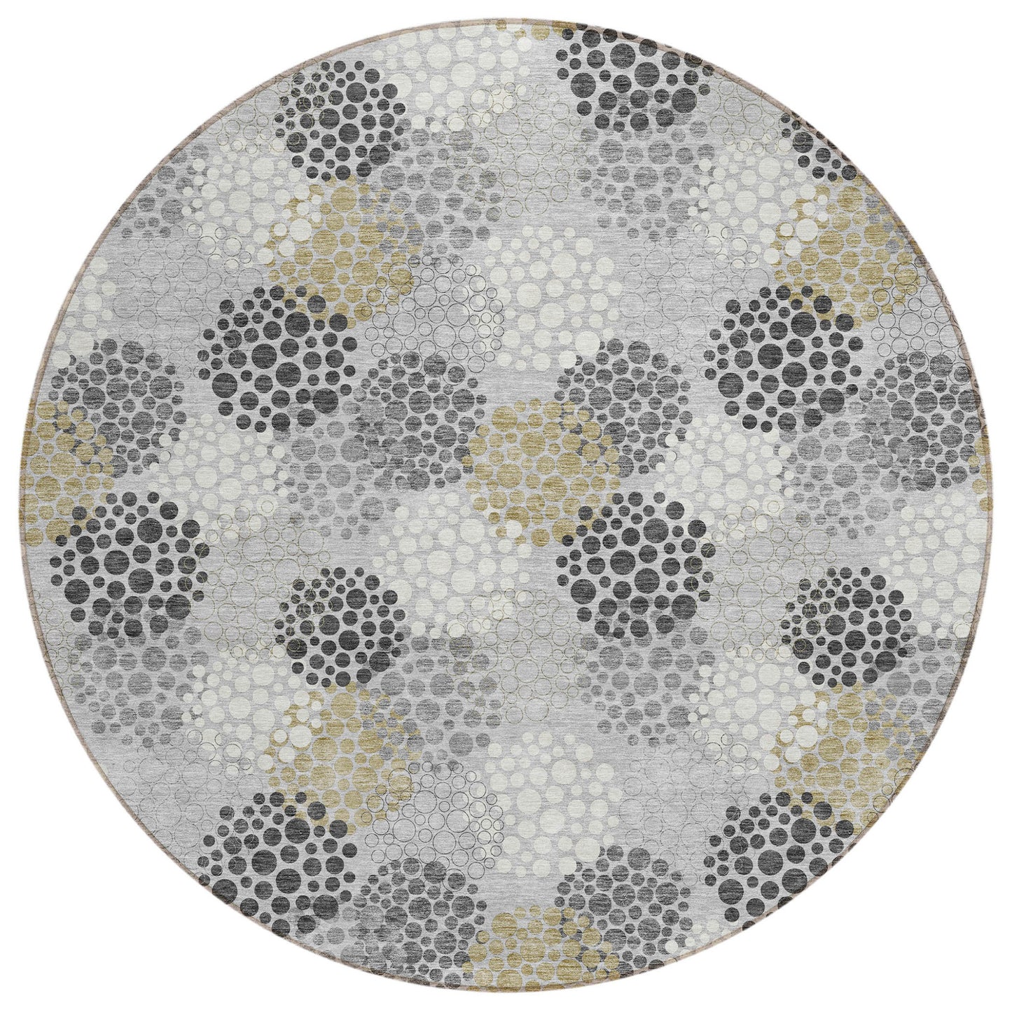 Tabselect Home Line 8' Gray Silver And Ivory Round Polka Dot Washable Indoor Outdoor Area Rug