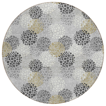 Tabselect Home Line 8' Gray Silver And Ivory Round Polka Dot Washable Indoor Outdoor Area Rug