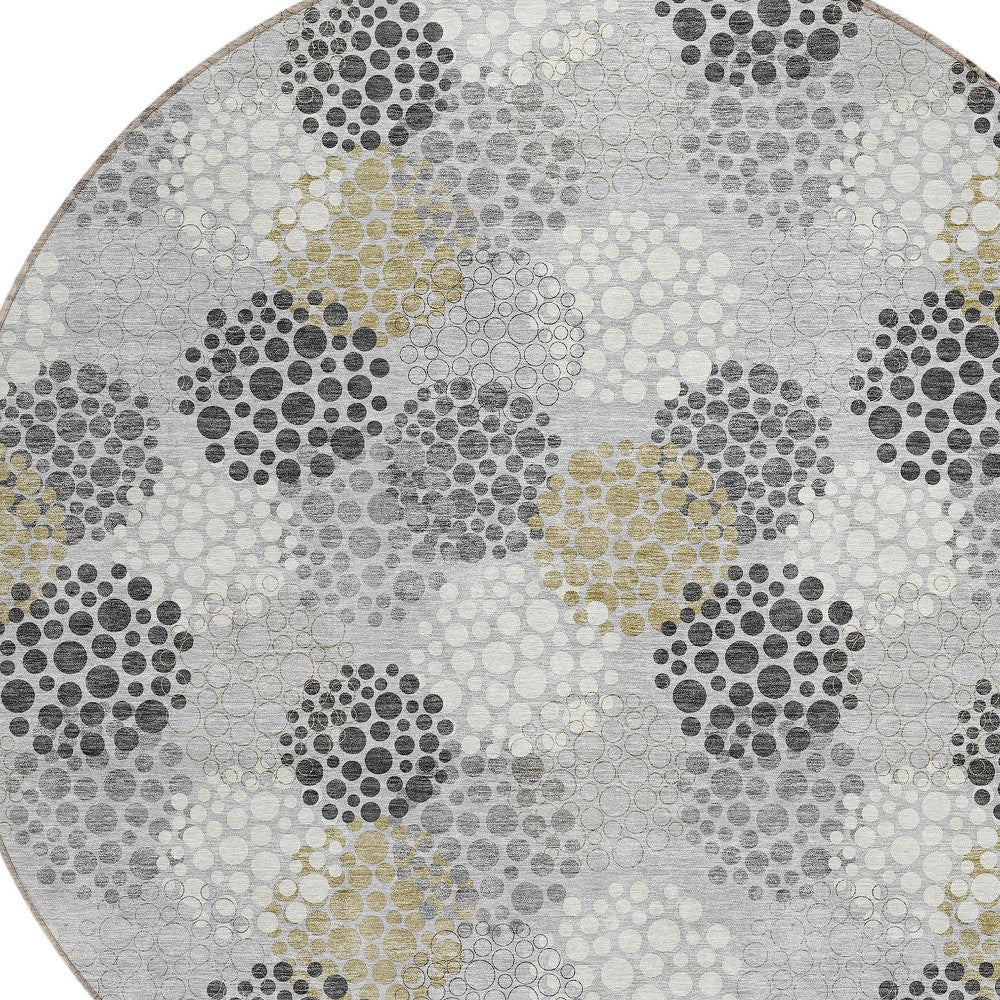 Tabselect Home Line 8' Gray Silver And Ivory Round Polka Dot Washable Indoor Outdoor Area Rug