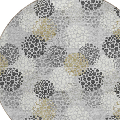 Tabselect Home Line 8' Gray Silver And Ivory Round Polka Dot Washable Indoor Outdoor Area Rug