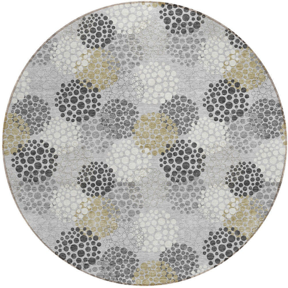 Tabselect Home Line 8' Gray Silver And Ivory Round Polka Dot Washable Indoor Outdoor Area Rug