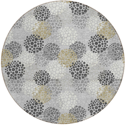 Tabselect Home Line 8' Gray Silver And Ivory Round Polka Dot Washable Indoor Outdoor Area Rug