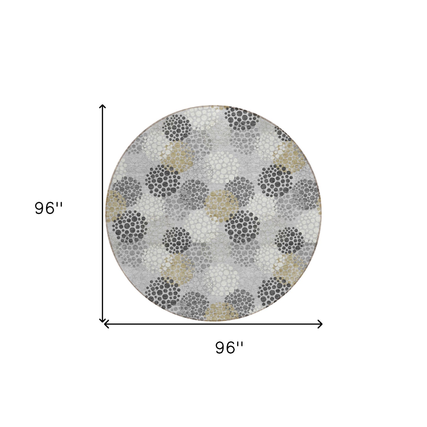 Tabselect Home Line 8' Gray Silver And Ivory Round Polka Dot Washable Indoor Outdoor Area Rug