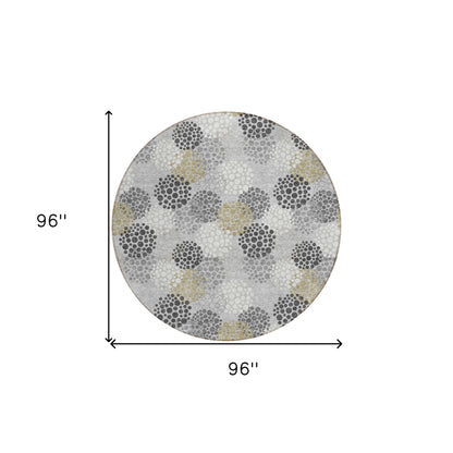 Tabselect Home Line 8' Gray Silver And Ivory Round Polka Dot Washable Indoor Outdoor Area Rug