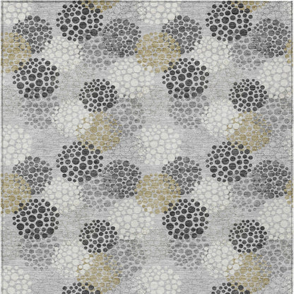 Tabselect Home Line 8' X 10' Gray Silver And Ivory Polka Dot Washable Indoor Outdoor Area Rug