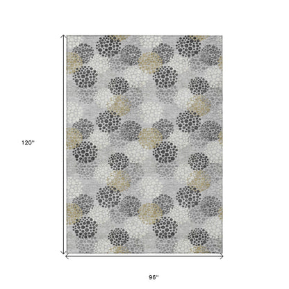 Tabselect Home Line 8' X 10' Gray Silver And Ivory Polka Dot Washable Indoor Outdoor Area Rug