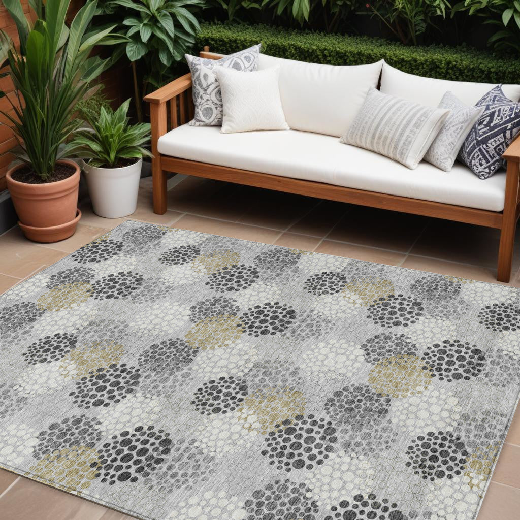 Tabselect Home Line 8' X 10' Gray Silver And Ivory Polka Dot Washable Indoor Outdoor Area Rug