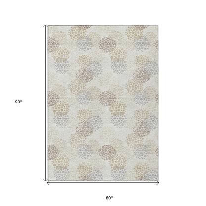 Tabselect Home Line 5' X 8' Ivory Brown And Gray Polka Dot Washable Indoor Outdoor Area Rug
