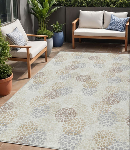 Tabselect Home Line 5' X 8' Ivory Brown And Gray Polka Dot Washable Indoor Outdoor Area Rug