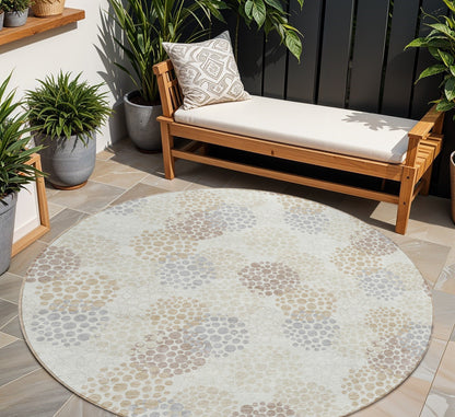 Tabselect Home Line 8' Ivory Brown And Gray Round Polka Dot Washable Indoor Outdoor Area Rug