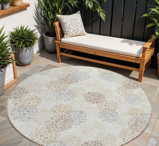 Tabselect Home Line 8' Ivory Brown And Gray Round Polka Dot Washable Indoor Outdoor Area Rug