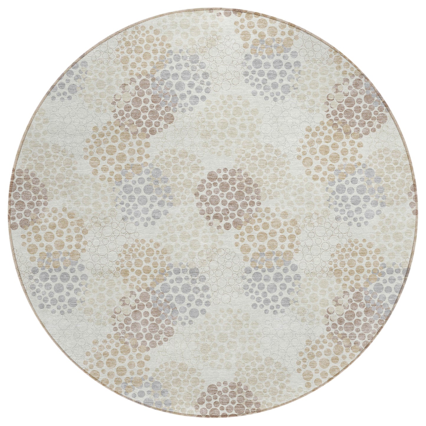 Tabselect Home Line 8' Ivory Brown And Gray Round Polka Dot Washable Indoor Outdoor Area Rug