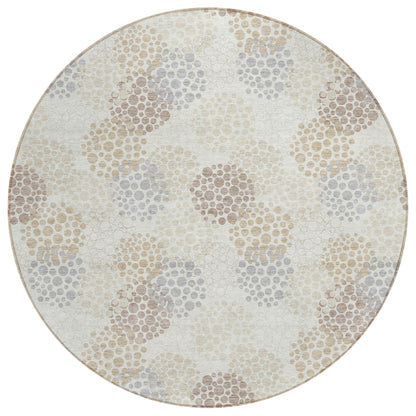Tabselect Home Line 8' Ivory Brown And Gray Round Polka Dot Washable Indoor Outdoor Area Rug