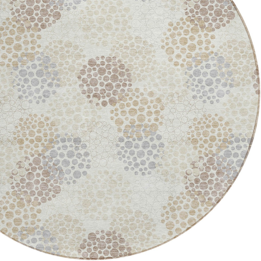 Tabselect Home Line 8' Ivory Brown And Gray Round Polka Dot Washable Indoor Outdoor Area Rug