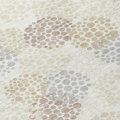 Tabselect Home Line 8' Ivory Brown And Gray Round Polka Dot Washable Indoor Outdoor Area Rug