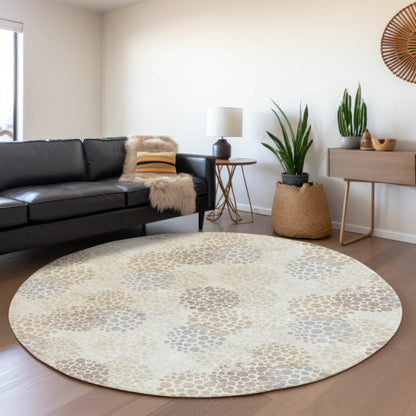 Tabselect Home Line 8' Ivory Brown And Gray Round Polka Dot Washable Indoor Outdoor Area Rug