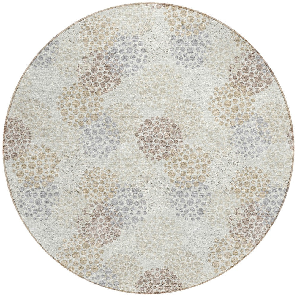 Tabselect Home Line 8' Ivory Brown And Gray Round Polka Dot Washable Indoor Outdoor Area Rug