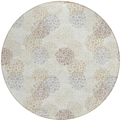 Tabselect Home Line 8' Ivory Brown And Gray Round Polka Dot Washable Indoor Outdoor Area Rug