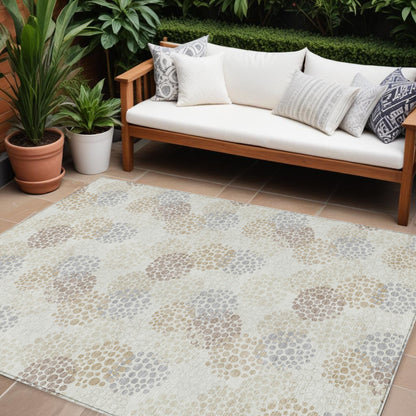 Tabselect Home Line 8' X 10' Ivory Brown And Gray Polka Dot Washable Indoor Outdoor Area Rug