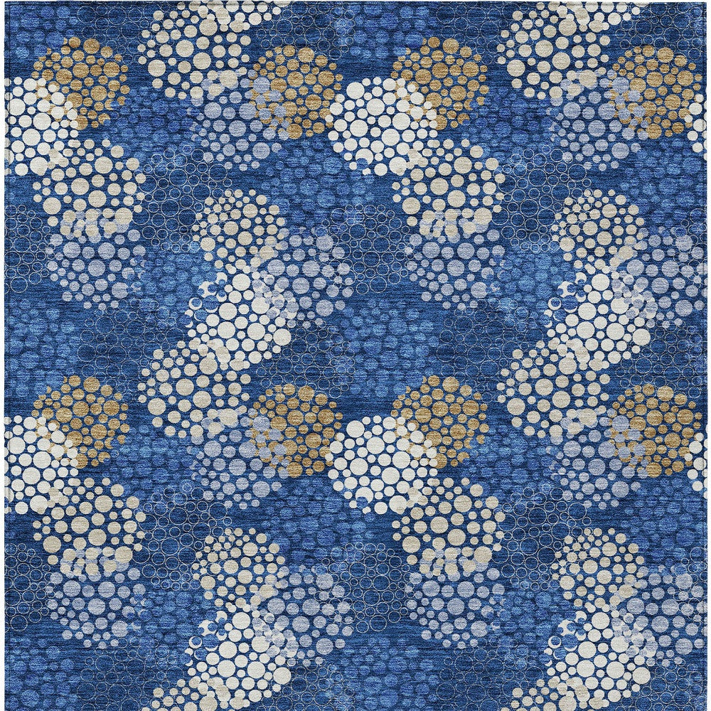 Tabselect Home Line 5' X 8' Navy Blue Brown And Ivory Polka Dot Washable Indoor Outdoor Area Rug