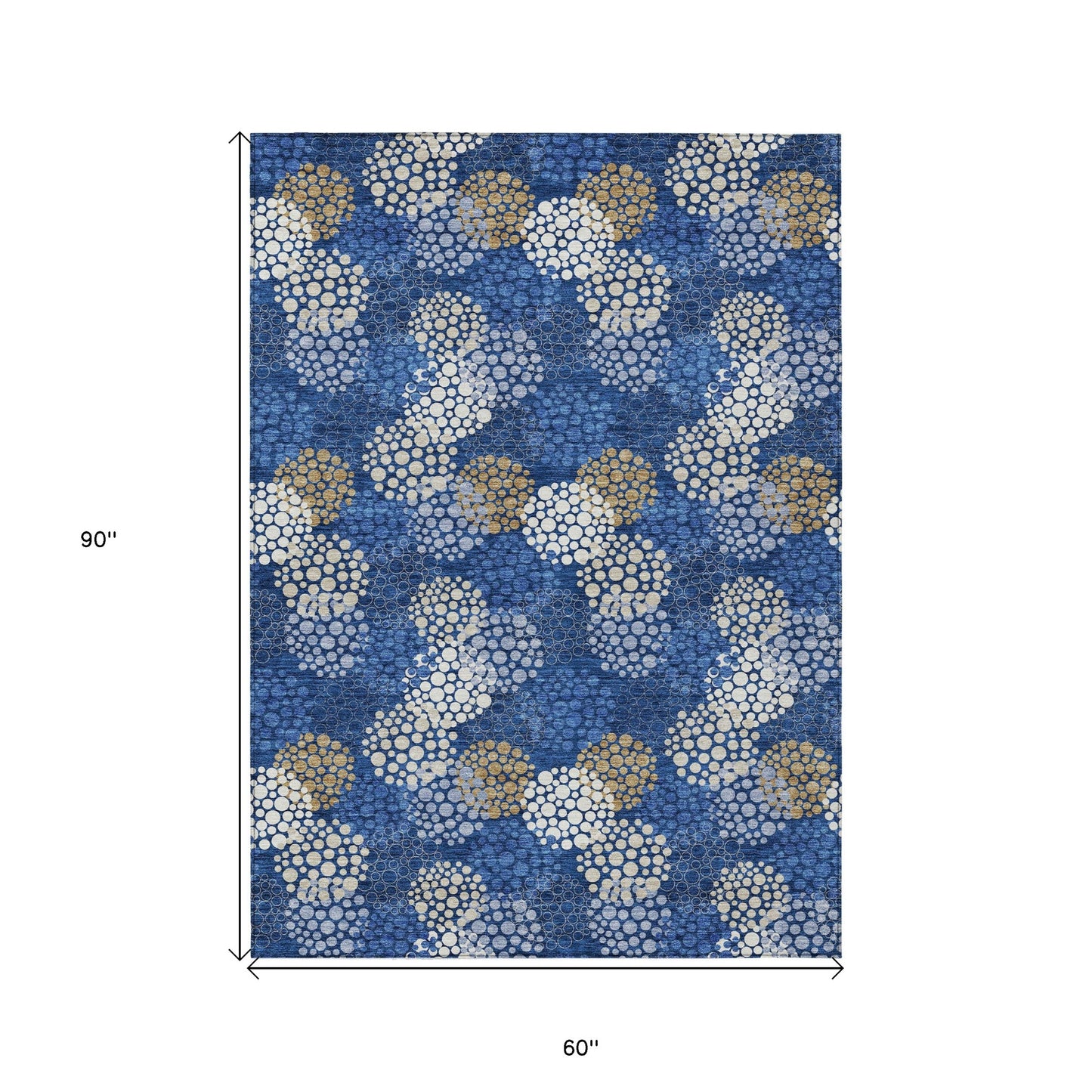 Tabselect Home Line 5' X 8' Navy Blue Brown And Ivory Polka Dot Washable Indoor Outdoor Area Rug