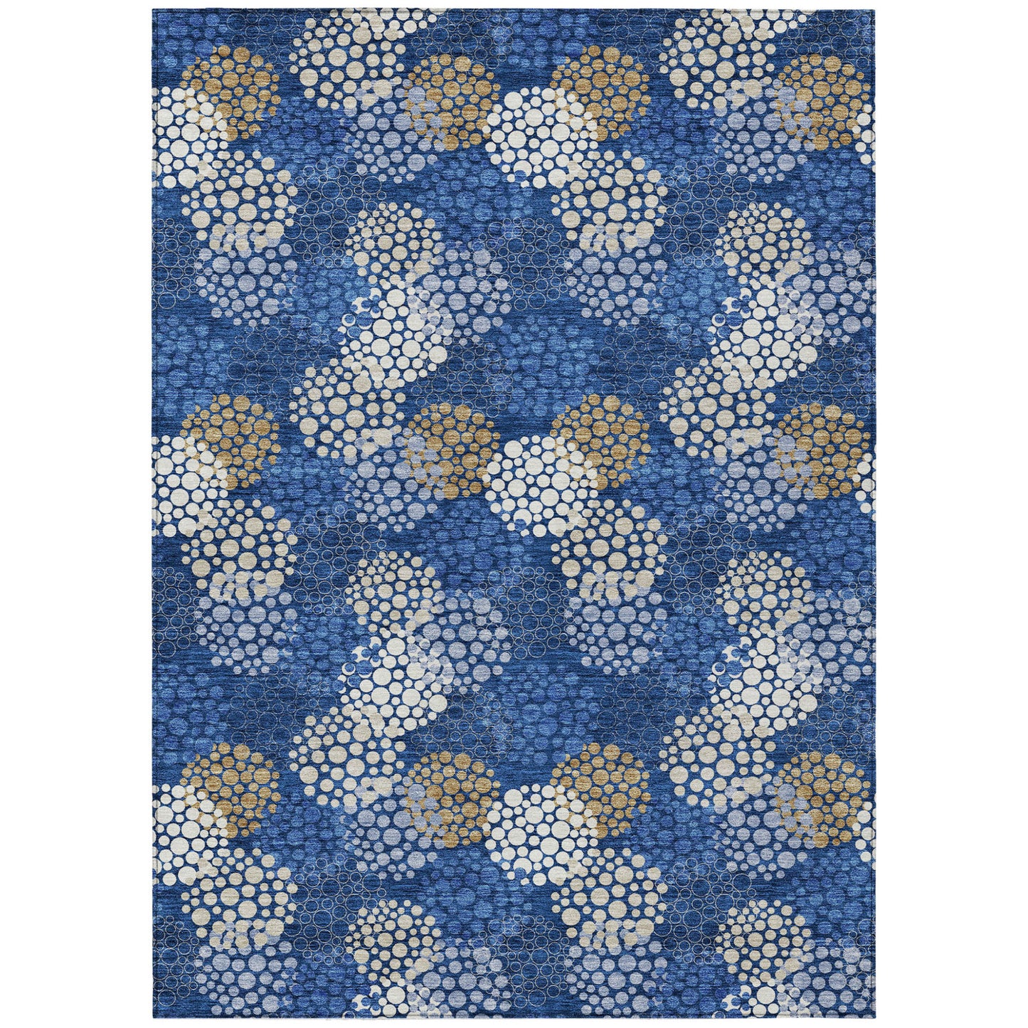Tabselect Home Line 5' X 8' Navy Blue Brown And Ivory Polka Dot Washable Indoor Outdoor Area Rug