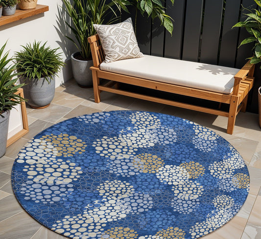 Tabselect Home Line 8' Navy Blue Brown And Ivory Round Polka Dot Washable Indoor Outdoor Area Rug