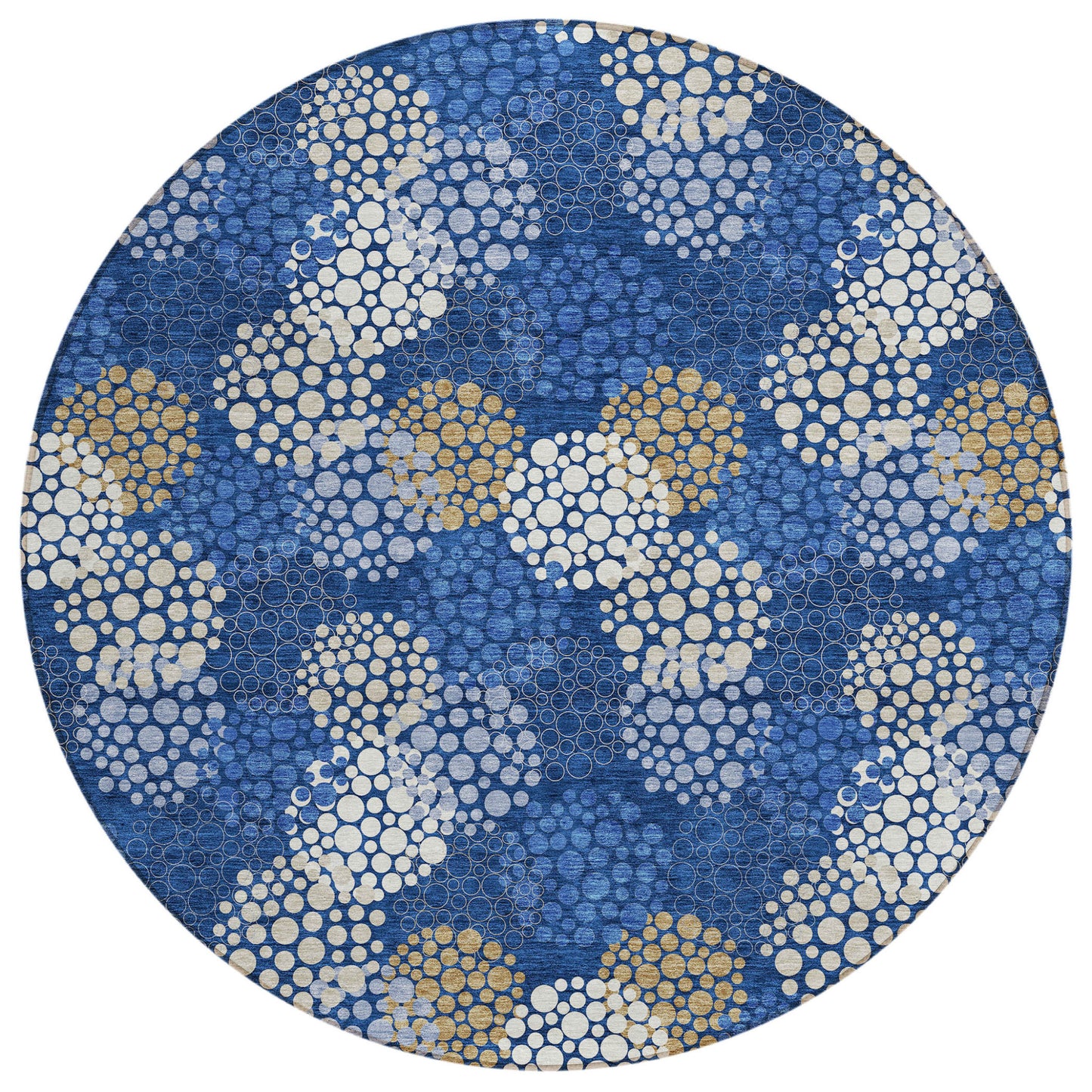 Tabselect Home Line 8' Navy Blue Brown And Ivory Round Polka Dot Washable Indoor Outdoor Area Rug