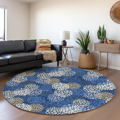 Tabselect Home Line 8' Navy Blue Brown And Ivory Round Polka Dot Washable Indoor Outdoor Area Rug