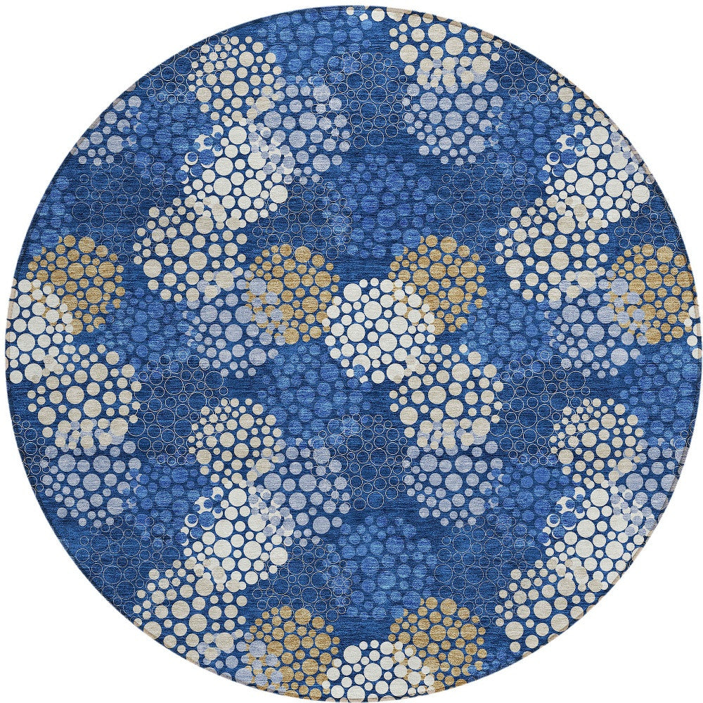 Tabselect Home Line 8' Navy Blue Brown And Ivory Round Polka Dot Washable Indoor Outdoor Area Rug