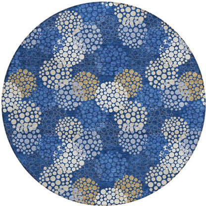 Tabselect Home Line 8' Navy Blue Brown And Ivory Round Polka Dot Washable Indoor Outdoor Area Rug