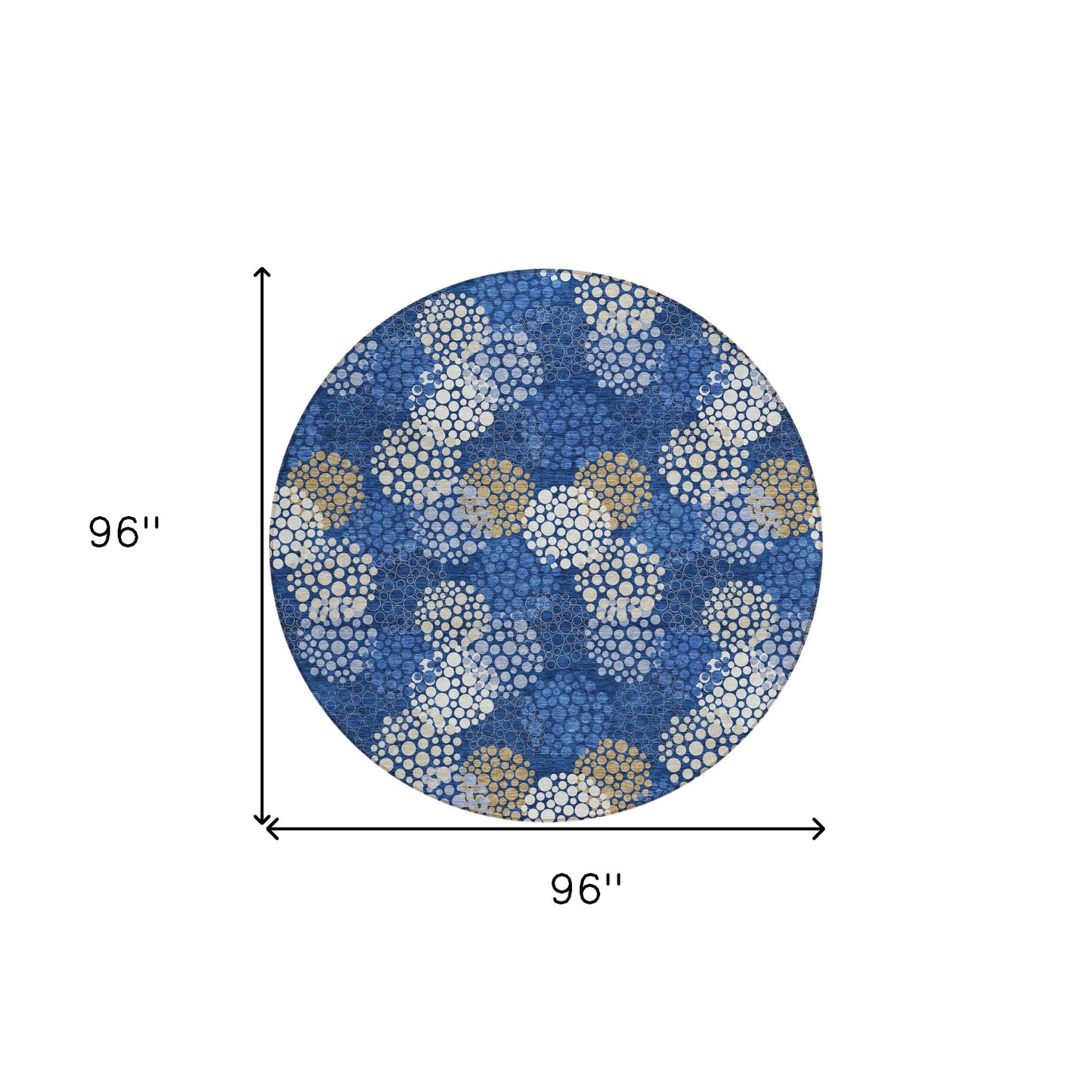 Tabselect Home Line 8' Navy Blue Brown And Ivory Round Polka Dot Washable Indoor Outdoor Area Rug