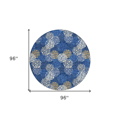 Tabselect Home Line 8' Navy Blue Brown And Ivory Round Polka Dot Washable Indoor Outdoor Area Rug