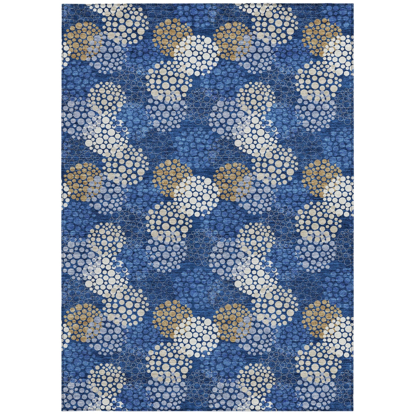 Tabselect Home Line 8' X 10' Navy Blue Brown And Ivory Polka Dot Washable Indoor Outdoor Area Rug
