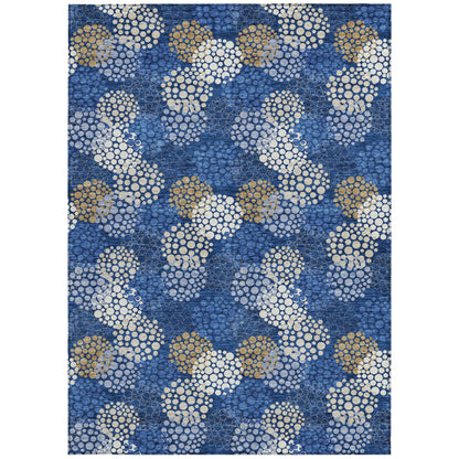 Tabselect Home Line 8' X 10' Navy Blue Brown And Ivory Polka Dot Washable Indoor Outdoor Area Rug