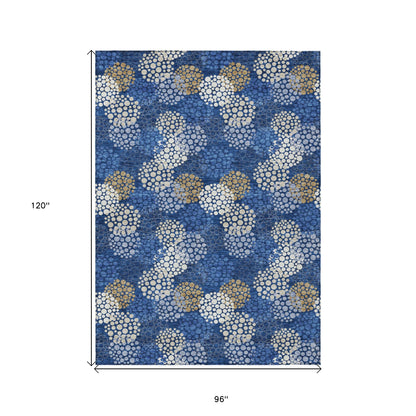 Tabselect Home Line 8' X 10' Navy Blue Brown And Ivory Polka Dot Washable Indoor Outdoor Area Rug